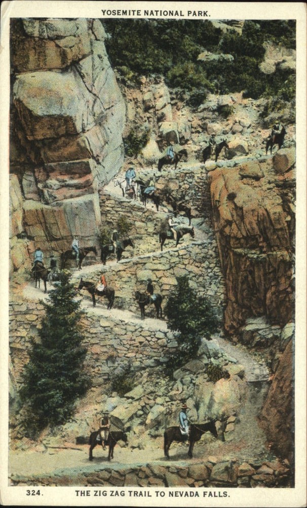 Yosemite Natl Park CA Zig Zag Trail to Nevada Falls unused vintage postcard