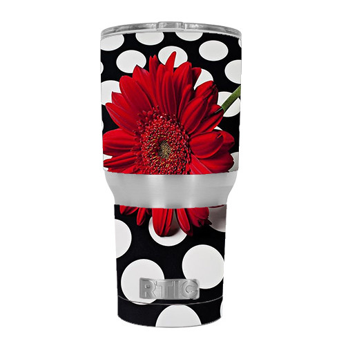 Skin Decal for RTIC 20 OZ Tumbler Cup (5-piece kit) / Red Flower on Polka Dots
