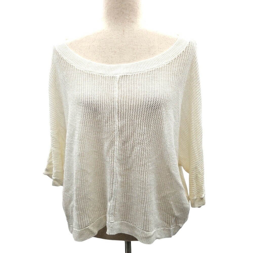 ANN TAYLOR LOFT Cream Knit Sweater Boat Neck 3/4 Sleeve Size L