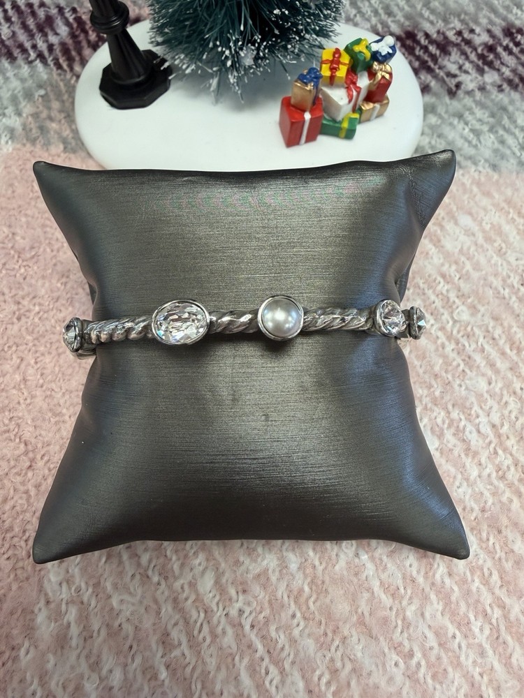 Brighton Monte Carlo Silver Tone Rope Crystal Station Hinge Bangle Bracelet