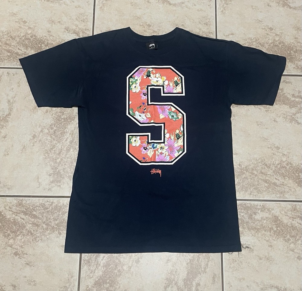 Stussy Double Sided Skate Surf Tee Blue Floral Size M Great Condition