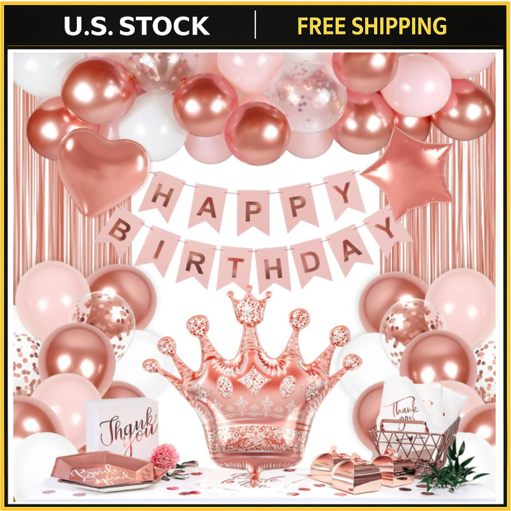 Rose Gold Happy Birthday Party Decorations for Women Girls, Happy Birthday Ba...