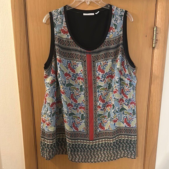 Susan Graver Women’s Floral Chiffon Sleeveless Tank Top Multicolor Plus Size 1X