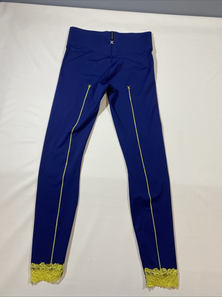 Savage X Fenty Womens Navy Leggings Yellow Lace Size M