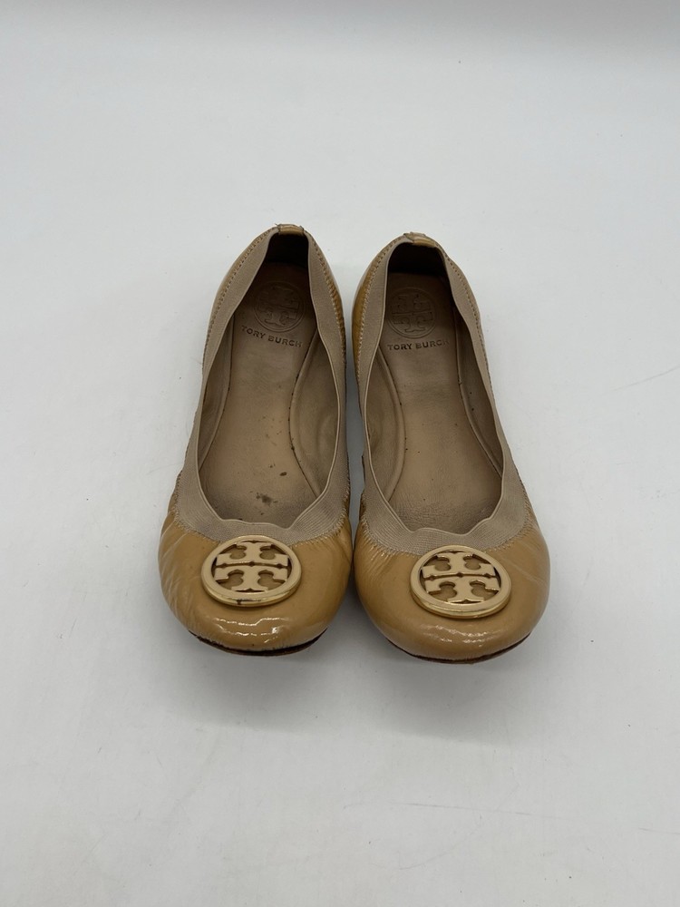 Tory Burch Caroline Women’s Size 8M Tan Color Patent Leather Ballet Flats Shoes.