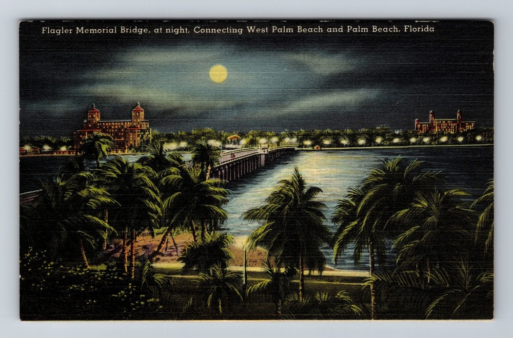 Palm Beach FL-Florida Flagler Memorial Bridge Vintage Postcard Standard Postal