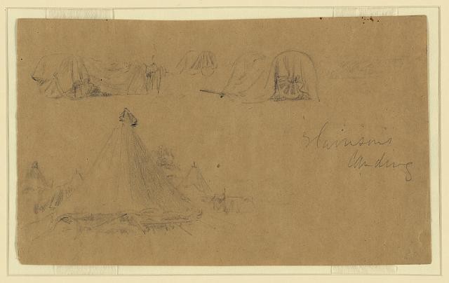 Harrisons Landing Virginia 1862 Civil War Tents Covered Cannons Sketch