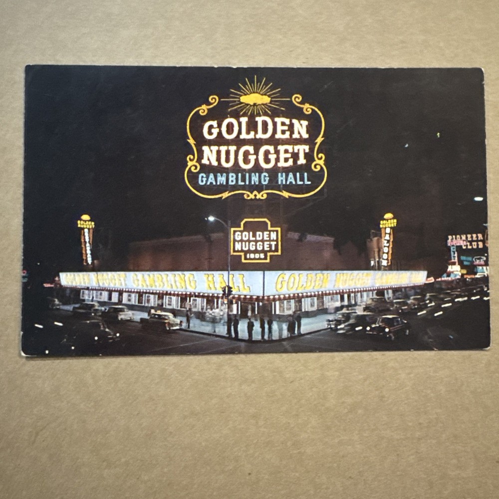 Vintage Golden Nugget Gambling Hall Las Vegas Night View Postcard