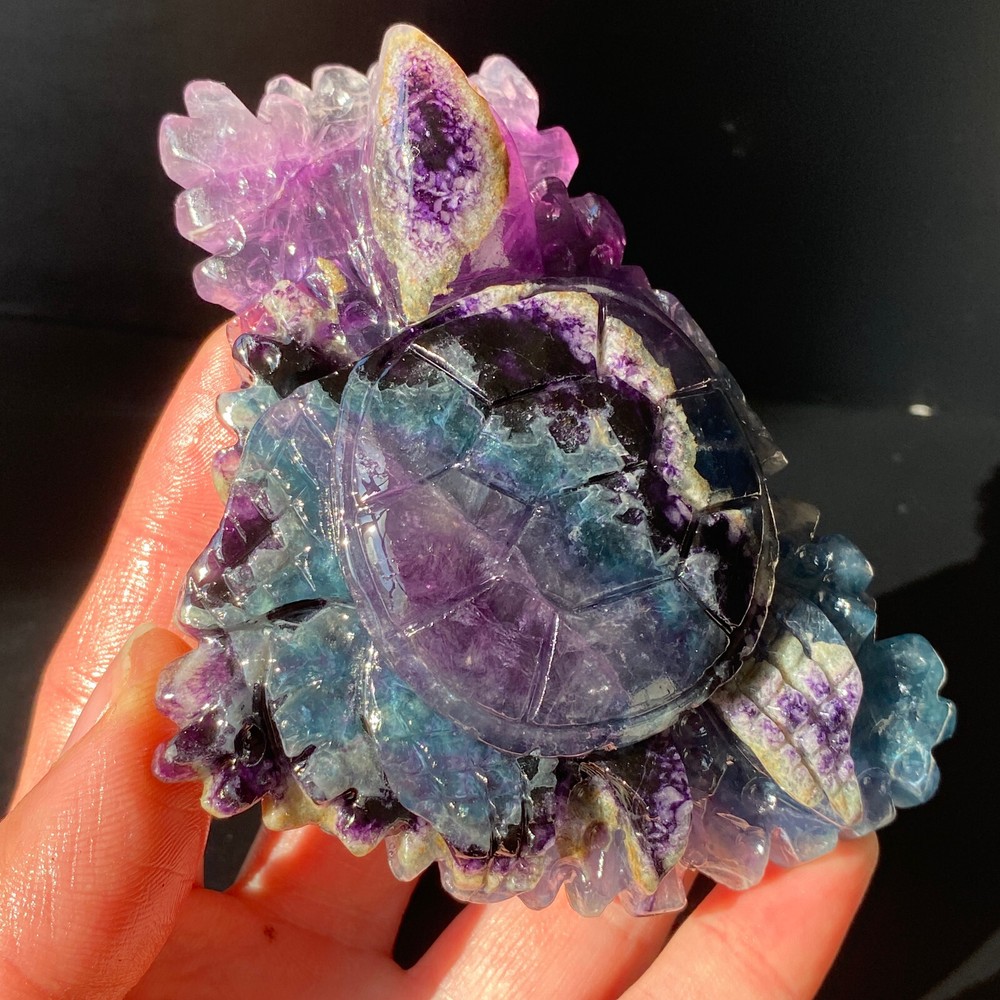 253g Natural Fluorite Quartz Carved sea world Skull Crystal Reiki Healing decor