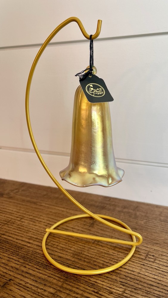 LUNDBERG STUDIOS Vintage AURENE Golden Iridescent Art Glass Bell Ornament Signed NWT