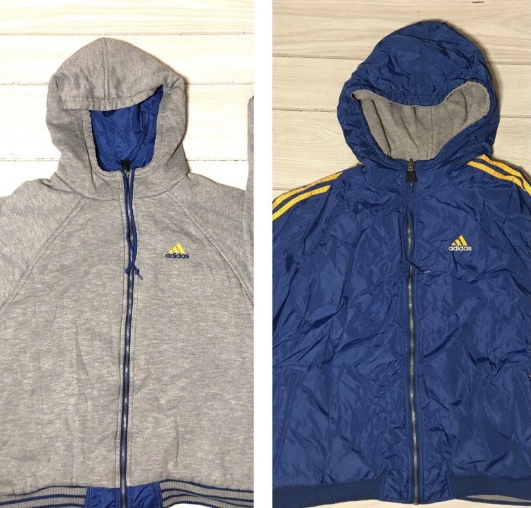 Vintage Y2K Adidas Mens Xl Reversible Puffer Corduroy Hooded Black Jacket Coat