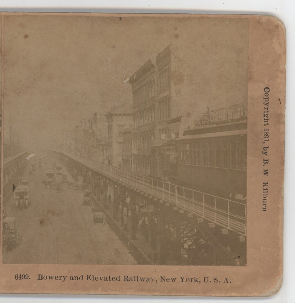 Bowery & Elevated Railroad New York City NY Stereoview c1890