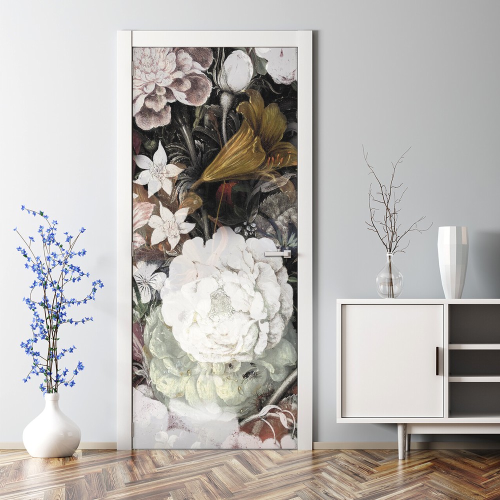 Dutch Floral Art Bubble Free | Vintage Painted Mural | Repositionable Door Decal