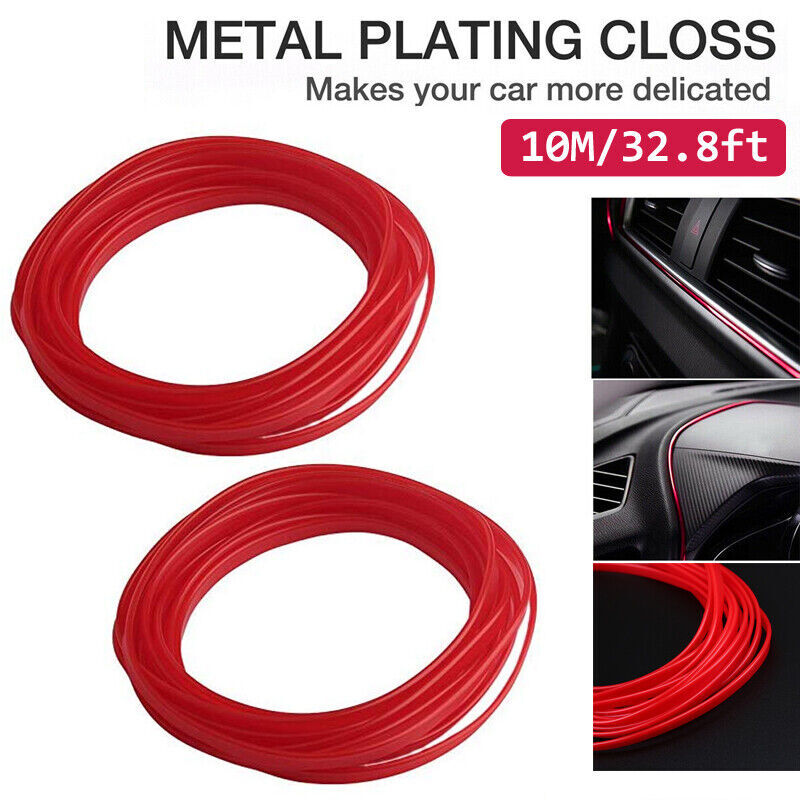 32ft 10M Red Car Interior Edge Trim Molding Strip with Side Clips for Stylish Decor