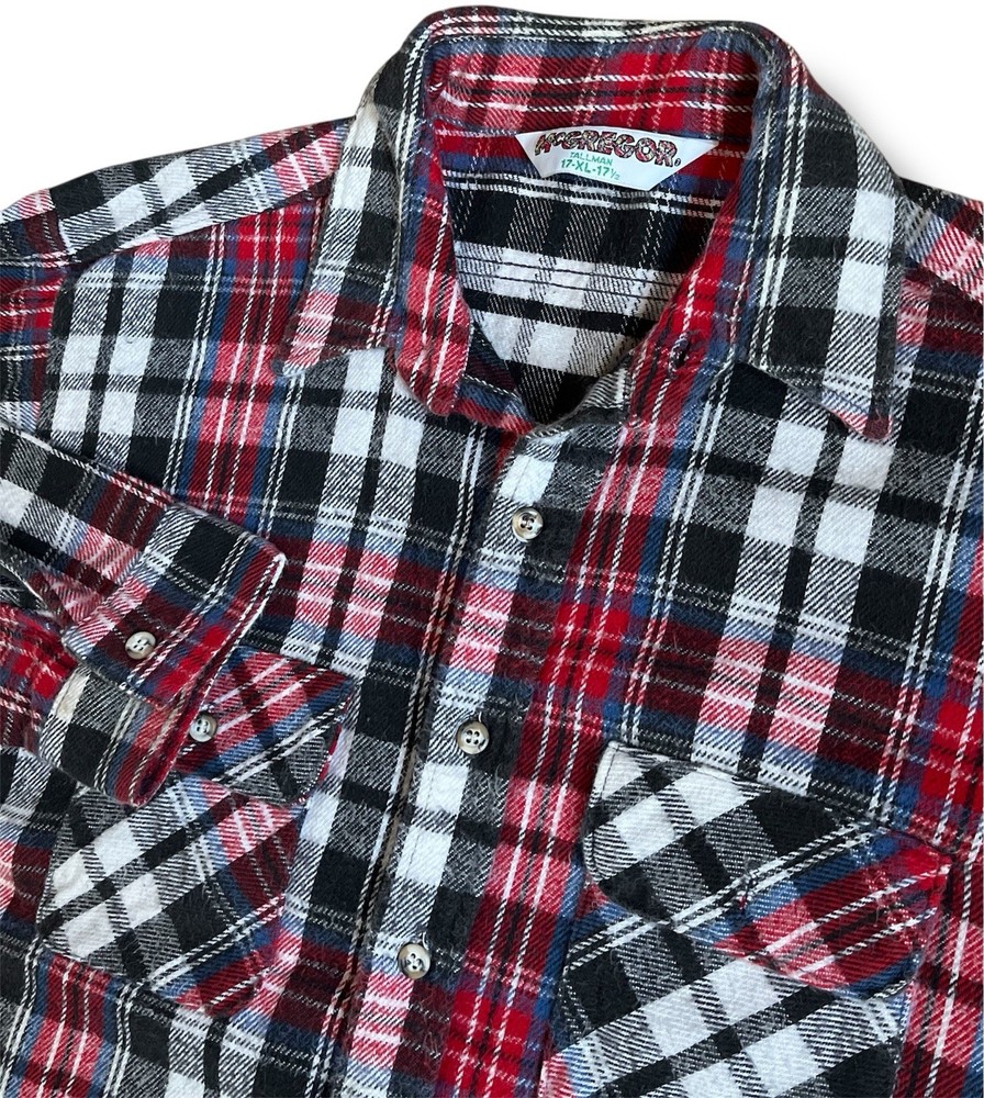 McGregor Flannel Plaid Vintage Shirt Size XL Tall Man Red USA Made Long Sleeve