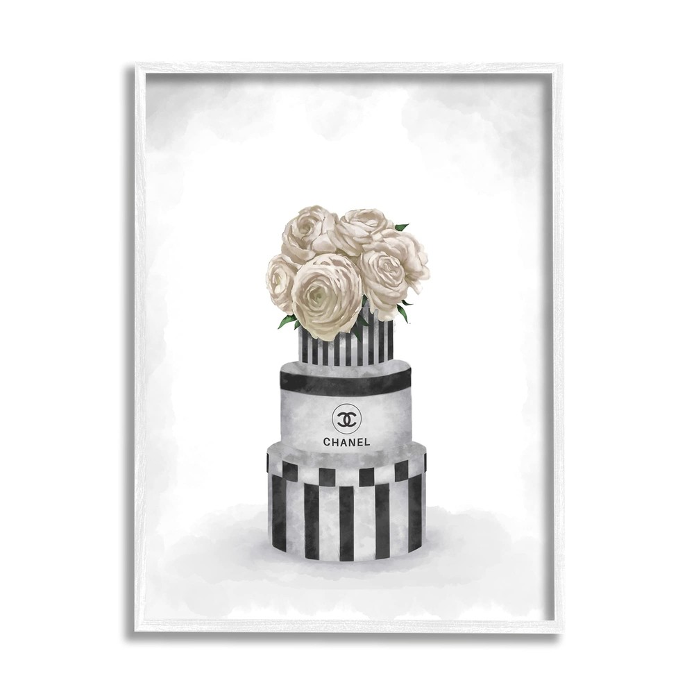 Fashion Flower Box Stack Neutral Grey Painting, Design by Ziwei Li White Fram...