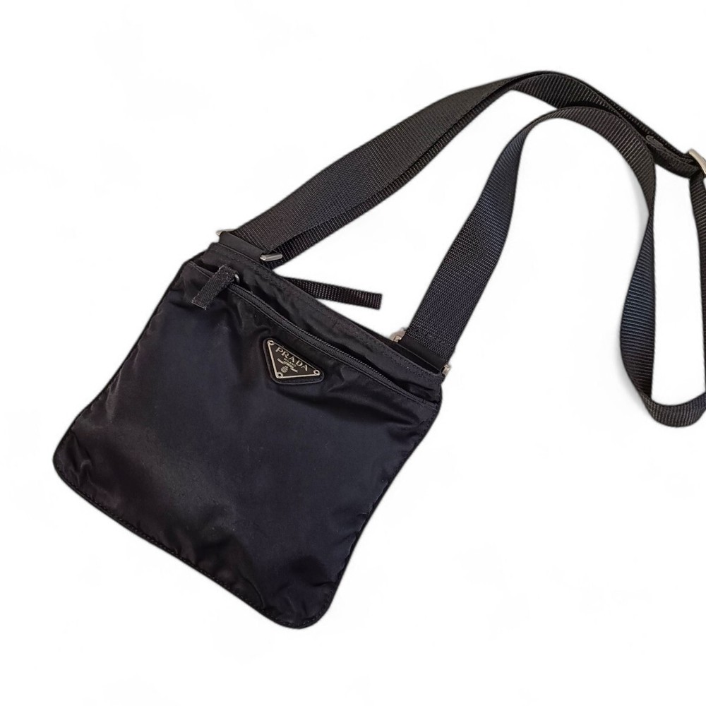 RARE PRADA Mini Shoulder Bag with Triangle Logo in Black Crossbody Design