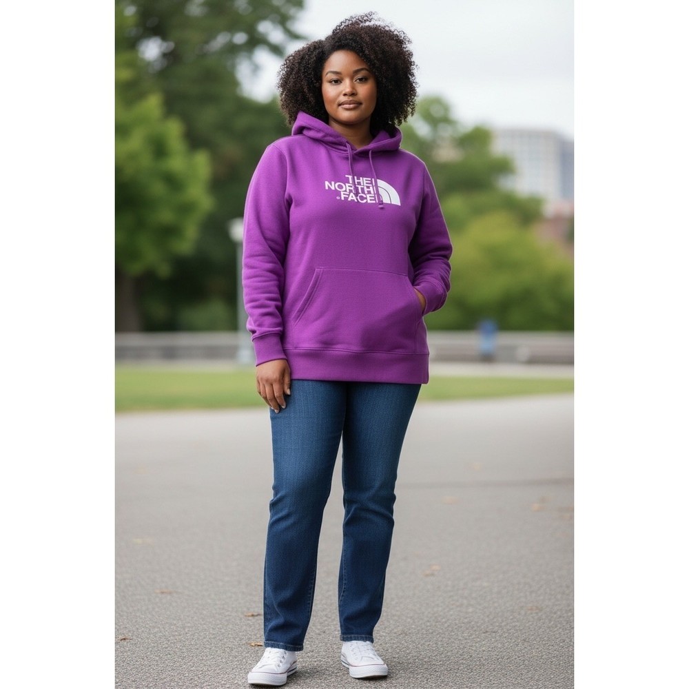The North Face Womens Half Dome Logo Hoodie Purple Pullover Sweatshirt Large