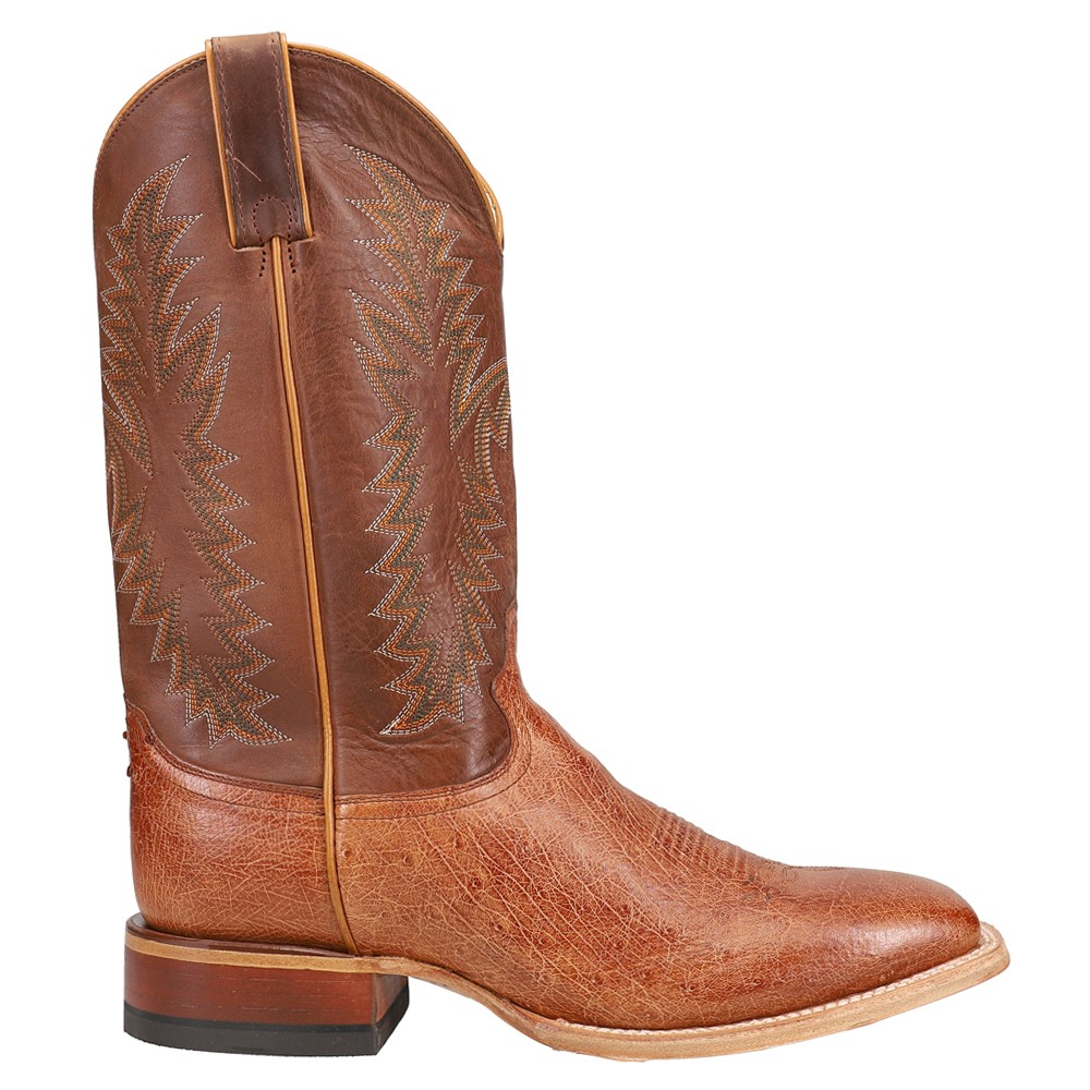 Justin Boots Men's Breck Smooth Ostrich Embroidered Square Toe Pull On Cowboy Boots