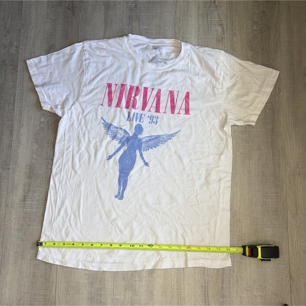 Nirvana Live '93 White Graphic Print Logo Men's Cotton Crew Neck T-Shirt XL