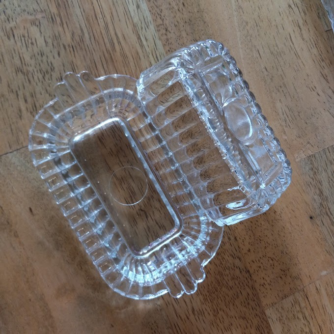 Hazel Atlas Glass Butter Dish Half-Stick Ridged Design Fitted Lid Vintage