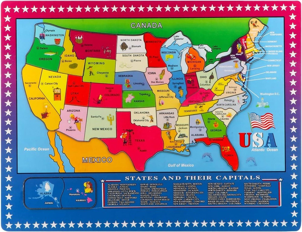 Joqutoys Wooden USA Map Puzzle, 46 Pieces US Puzzle for Kids,...