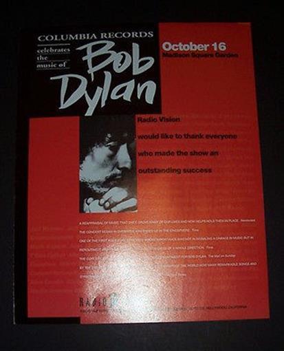 Bob Dylan Good as I Been to You Madison Square Garden 1992 Poster Type Ad