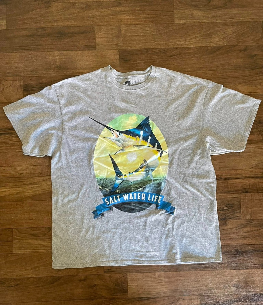 2 Monkeys Salt Water Life Vintage Grey Graphic T-shirt Men's Size 3XL