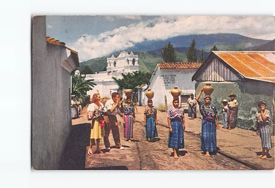 Postcard Guatemala Women Carrying Water Earthen Jugs Pan Am Clipper Travel