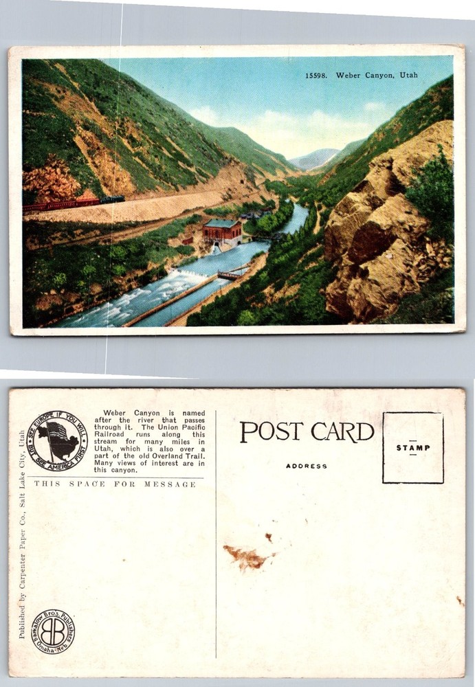 Vintage Weber Canyon Utah Postcard Union Pacific Railroad Overland Trail