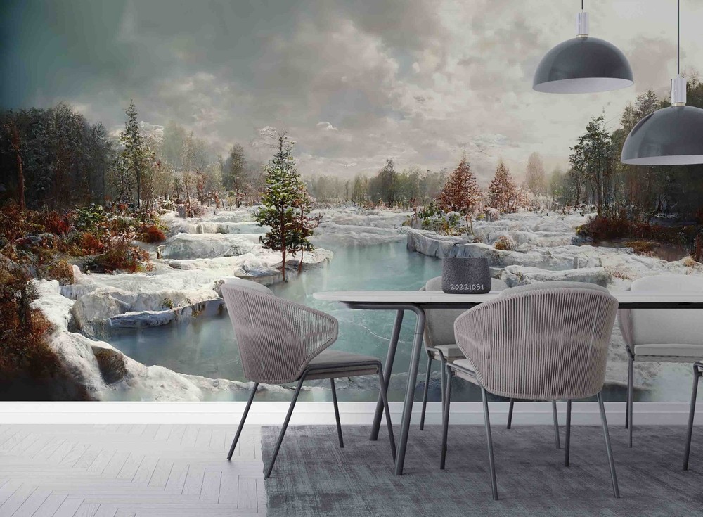 3D Sky Forest River Winter Landscape Wall Murals Wallpaper Murals Wall Sticker 2