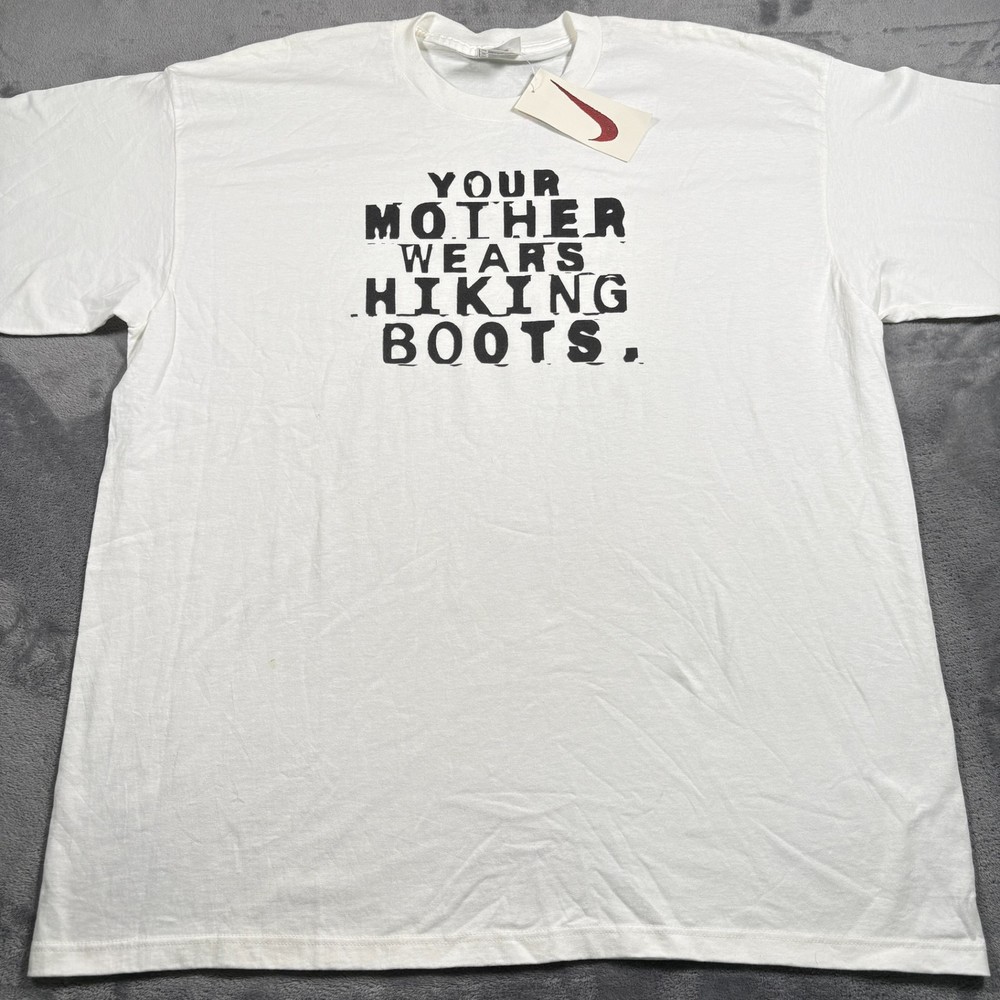 Vintage Nike T-Shirt Unisex XL White Your Mother Wear Hiking Boots Graphic NWT