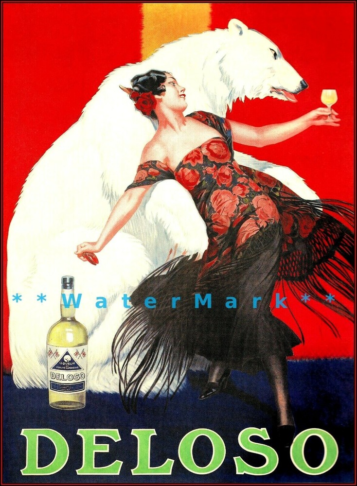 Deloso Liqueur 1930 Spanish Dancer Polar Bear Vintage Poster Print Beverage