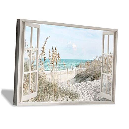 Coastal Picture Beach Wall Art: Beach Theme Artwork Window 45