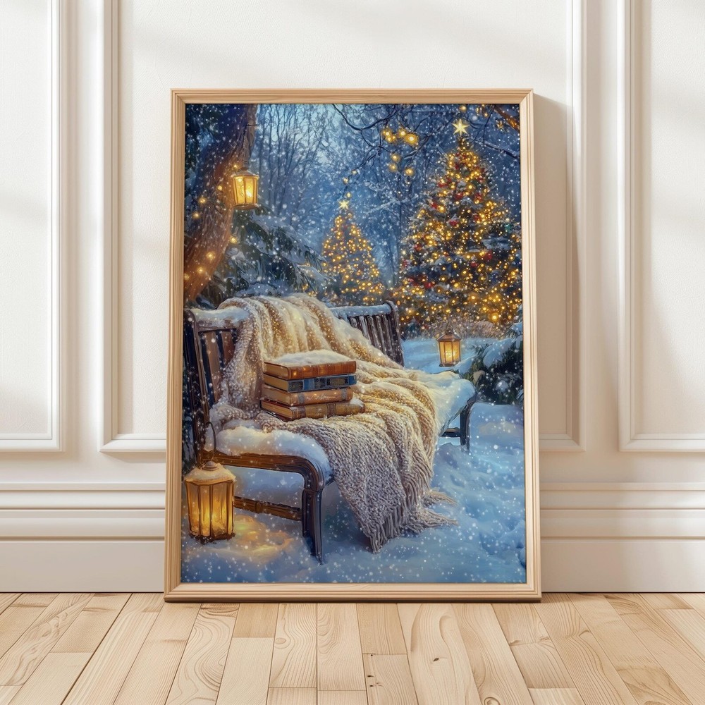 Cozy Christmas Book Lover Art Print  Winter Reading Nook Wall Decor  Bookish