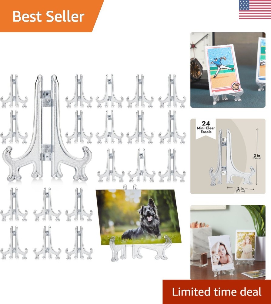 24 Pack 3-Inch Clear Mini Easels for Trading and Baseball Card Displays