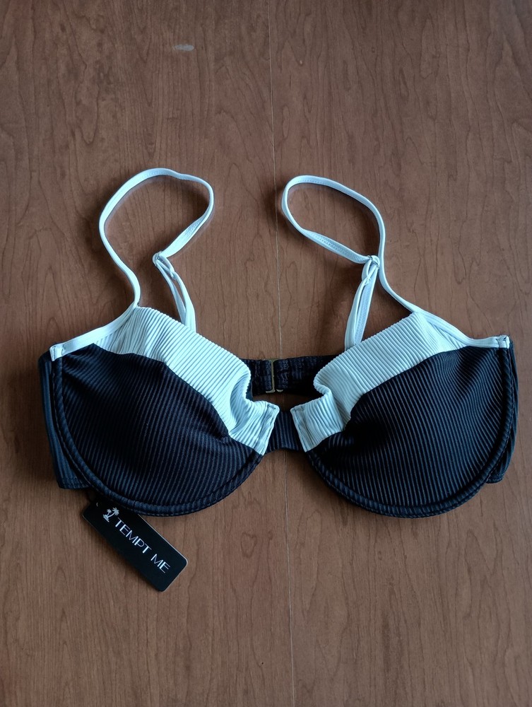 Tempt Me Women's Black White Underwire Push Up Swim Bikini Top Bra Size XL