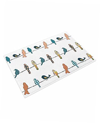Bath Mat Rowley Birds Floral Pattern Soft Microfiber Shaggy Bathroom Rugs