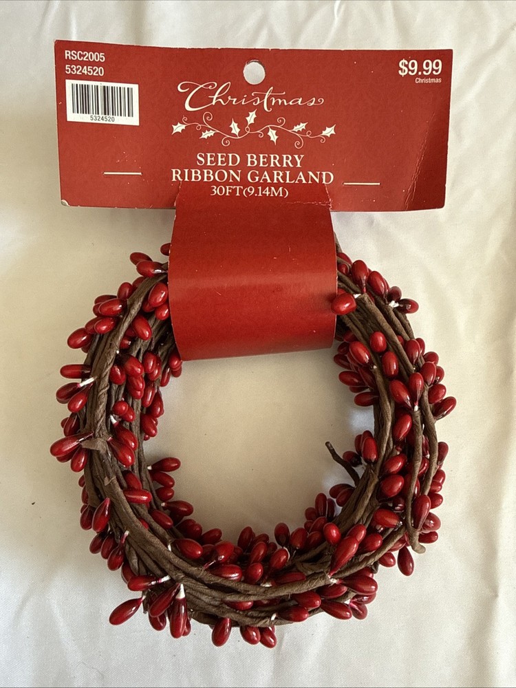 NEW Primitive Pip Berry String Garland RED 30ft Christmas Floral Crafts Holiday
