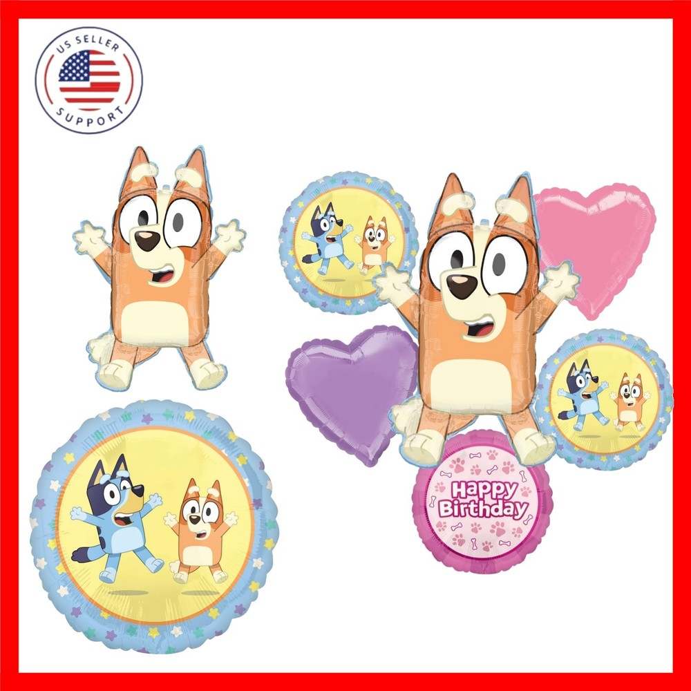 Bingo and Bluey Girl Birthday Party Supplies Foil Balloon Bouquet Decorations...