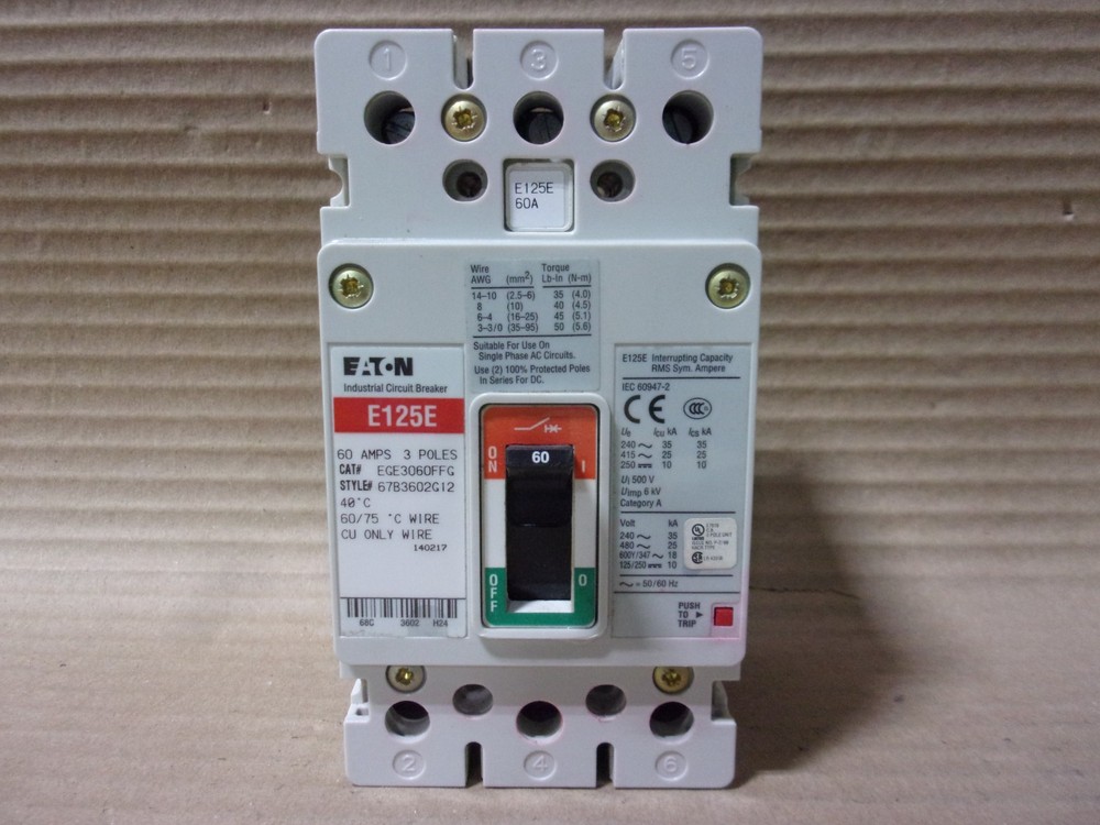 Eaton Cutler E125E EGE3060FFG 3 Pole 60 Amp 600v Circuit Breaker Flaw #60