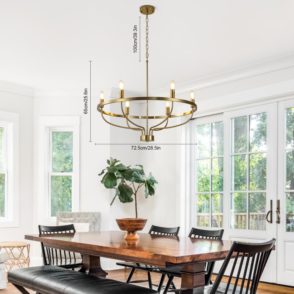 Rustic Candle Chandelier 6 Light Pendant Dining Room Ceiling Fixture Gold E12