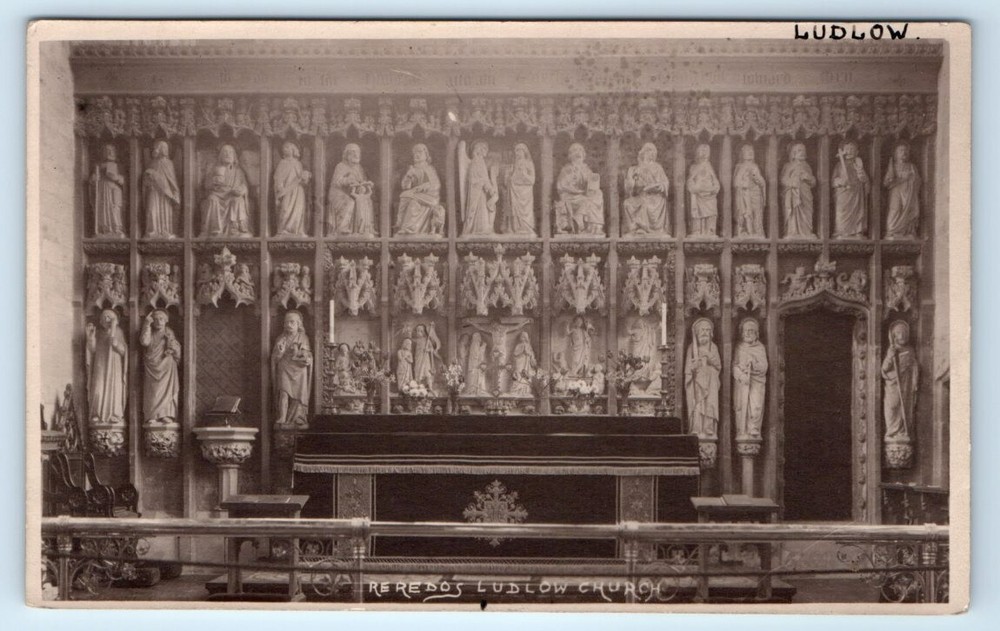 RPPC Reredos LUDLOW Ch. Shropshire England UK W.A. Call Postcard