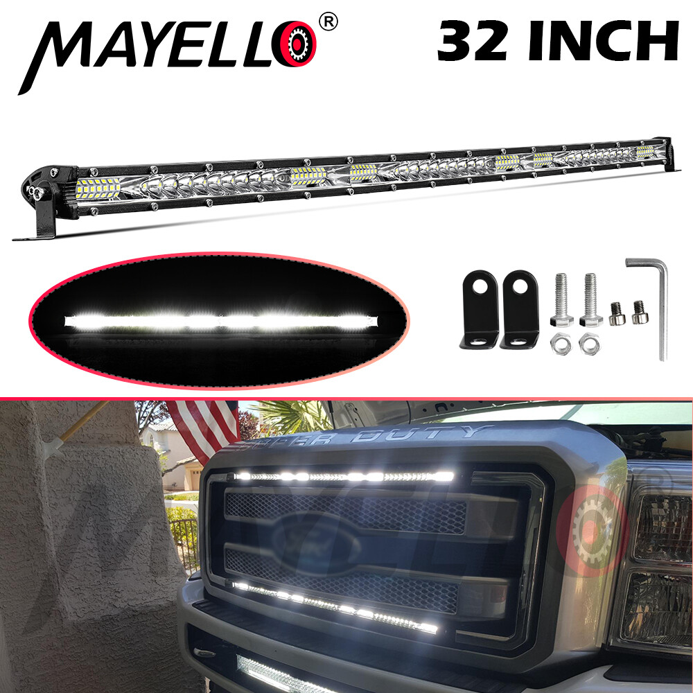 32inch Slim LED Light Bar Single Row Spot Flood Combo Work Truck SUV ATV 4WD 30