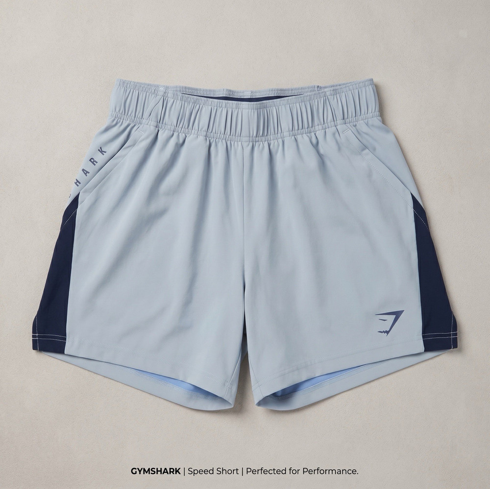 Gymshark Speed Short Men's S Athletic Shorts Gray/Navy Drawstring Zip Pockets