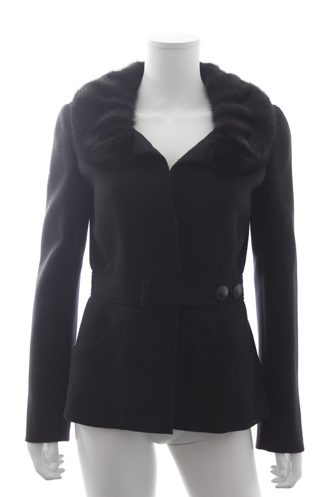 Prada Black Wool Jacket with Mink Fur Trim