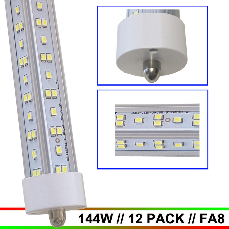 T8 8FT LED Shop Light Bulbs 144W Single Pin FA8 8FOOT LED Shop Lights 12 PACK