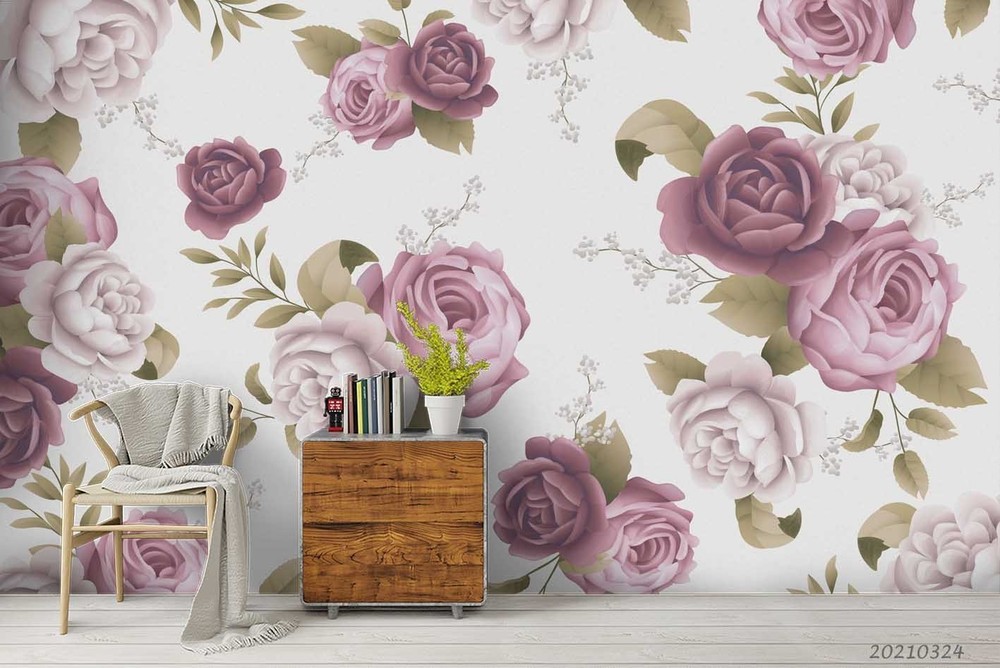 3D Peony Plantation Pattern Wall Murals Wallpaper Murals Wall Sticker