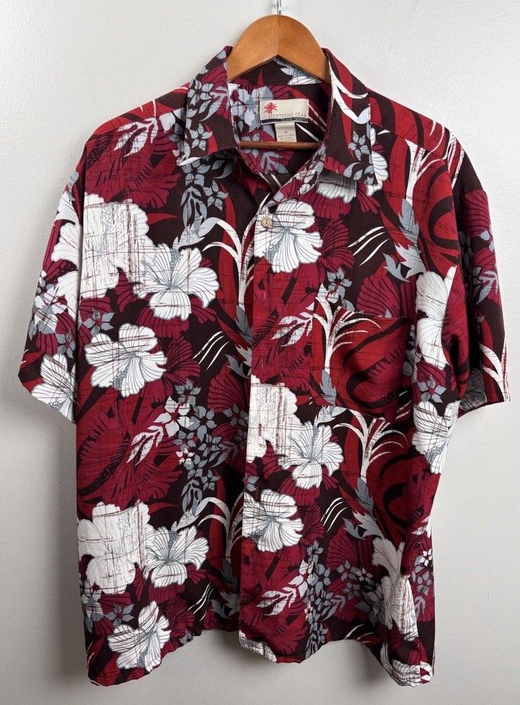 Extreme Gear Men’s XL Floral Hawaiian Luau Short Sleeve Shirt Red & Black