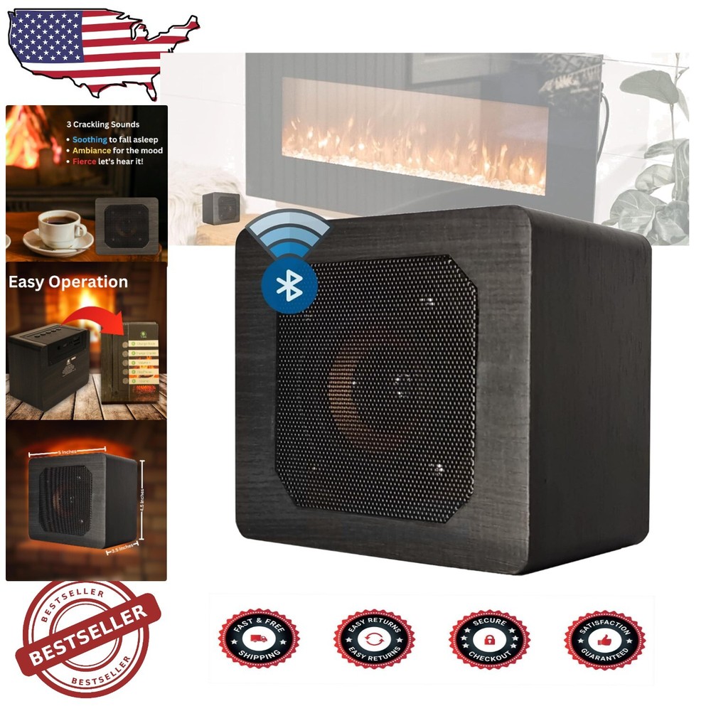 Portable Bluetooth Fireplace Speaker with Ambient Fire Sounds - 10+ Hr Playtime